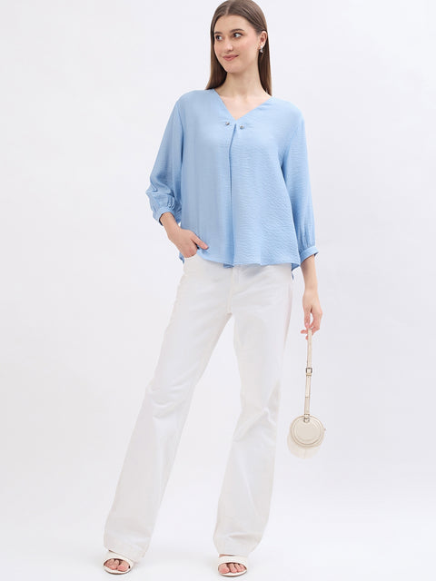 Madame Textured Blue Viscose Blend Top