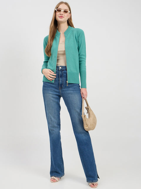 Madame Sea Green Zipper Sweater