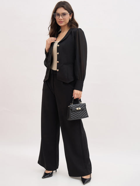 Madame Black Lapel Neck Co-ord Set