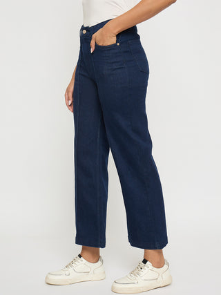 Madame Stone Wash Cotton Blend Dark Blue Flared Jeans