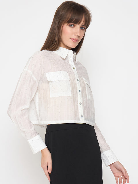 Madame D-Ring Straps Shimmer Detail White Shirt
