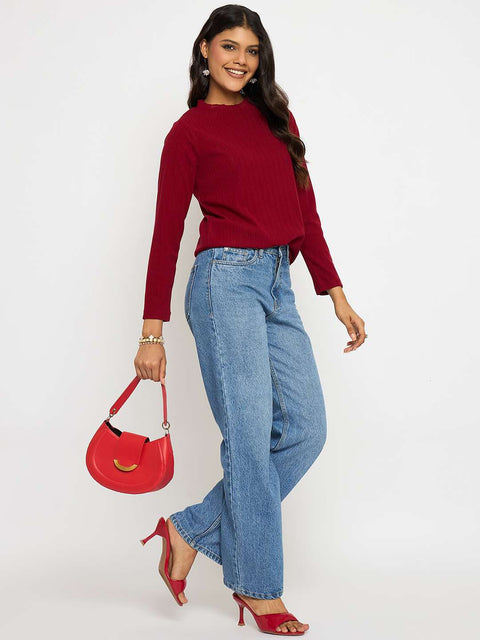 Madame Solid Maroon Tencel Blend Top