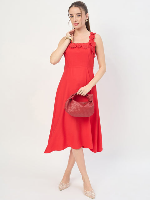 Madame Red Rayon Fit and Flare Midi Dress