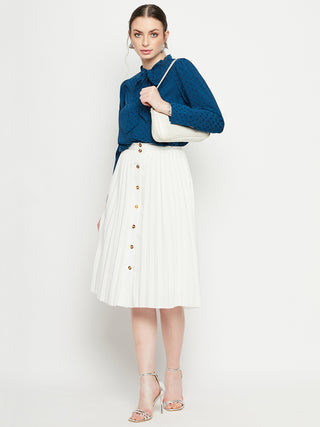 Madame Tie-Up Neck Full Sleeve Teal Shirt