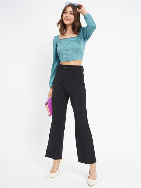 Madame Embellished Detail Corset Style Blue Top