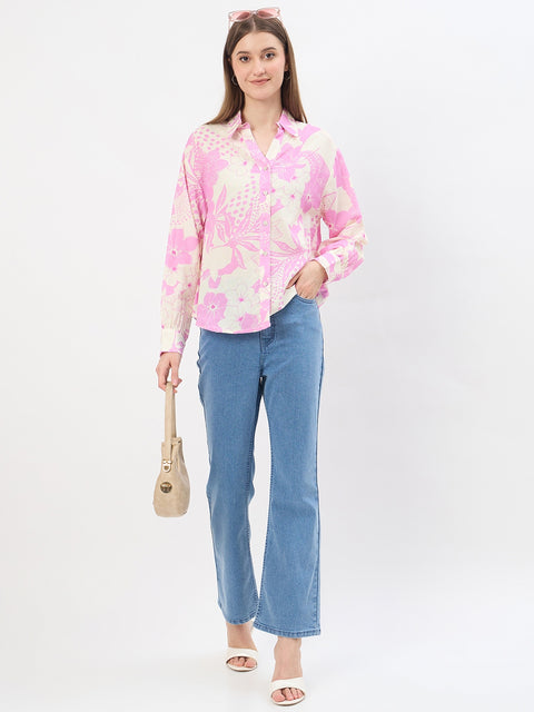 Madame Printed Pink Viscose Blend Shirt