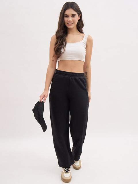 Madame Black Cotton Track Pants