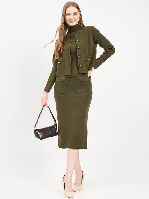 Madame Embellished Olive Knit Co-ord Set