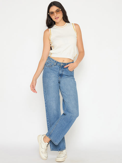 Madame Contrast Trim Yellow Knitted Top