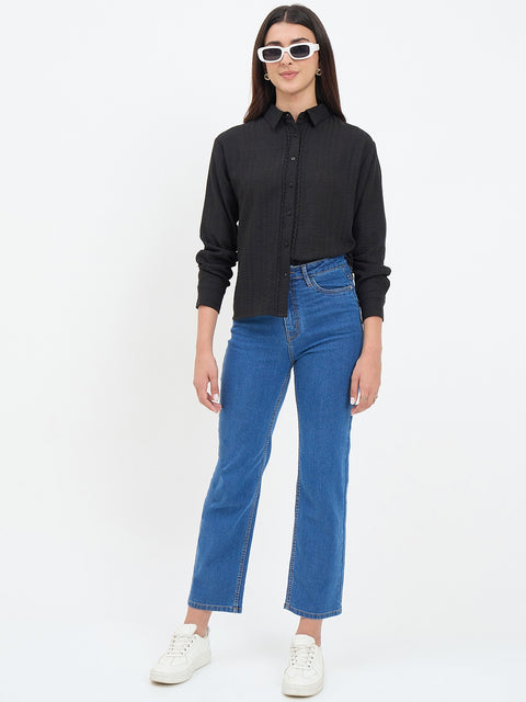 Madame Black Textured Solid Shirt