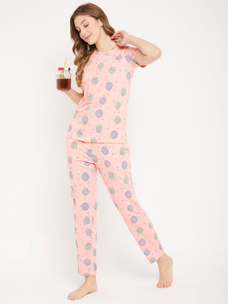 mSECRET Peach Printed Cotton Nightsuit