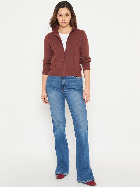 Madame Mock Neck Rust Brown Sweater