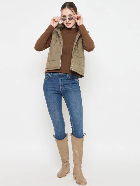 Madame Sleeveless Quilted Green Puffer Jacket