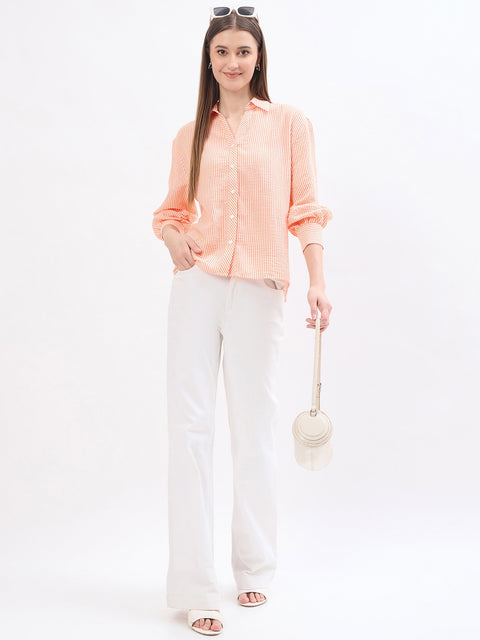 Madame Textured Solid Orange Shirt