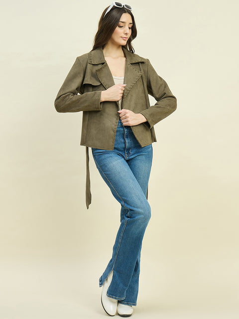 Madame Solid Olive Belted Coat