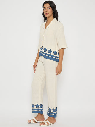 Madame Contrast Detailing Rayon Blend Beige Co-ord Set