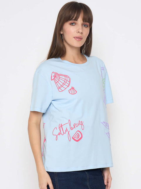 Madame Front and Back Printed Light Blue Sinker Tshirt