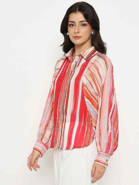 Madame Striped Viscose Blend Red Shirt