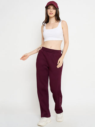 Madame Typography Print Plum Straight Track Bottoms