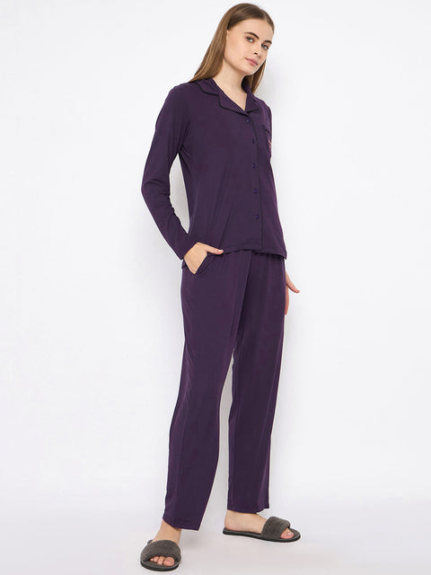 mSECRET Open Front Contrast Bonning Deep Purple Night Suit