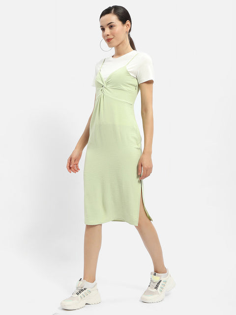 Madame Knotted Pastel Green Midi Dress