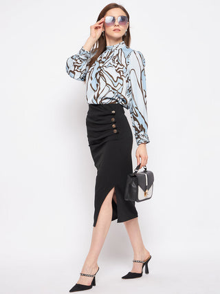 Madame Printed Floral Motif Blue Top