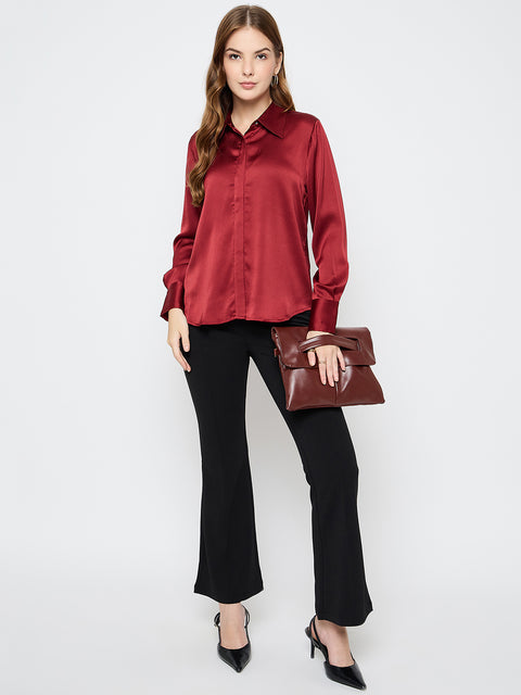 Madame Solid Red Satin Shirt