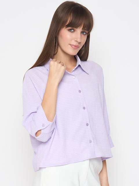 Madame Shirt Collar Buttoned Orange Lilac Shirt