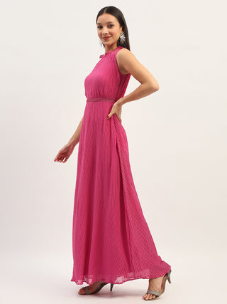 Madame Fit And Flare Pink Maxi Dress