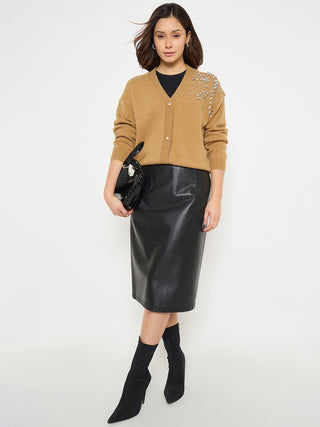 Madame Embellished Khaki Sweater