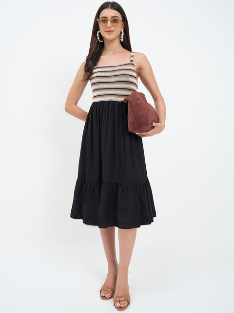 Madame Black Rayon Linen Blend Midi Dress