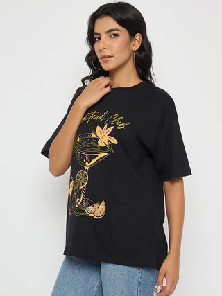 Madame Graphic Print Black Cotton T-shirt