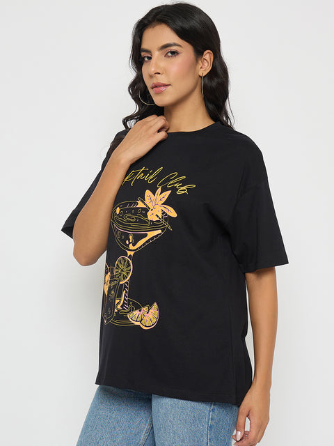 Madame Graphic Print Black Cotton T-shirt