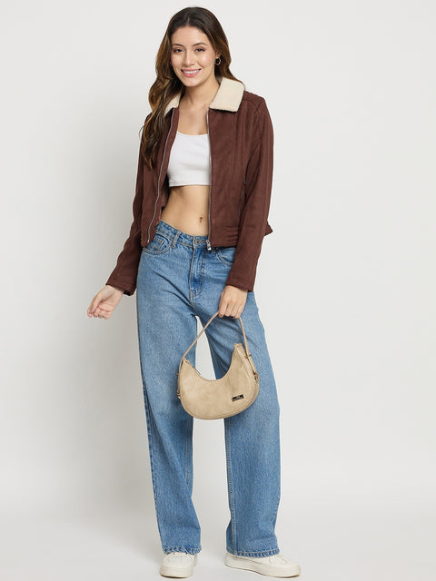 Madame Coffee Collared Full Sleeve Short Jacket