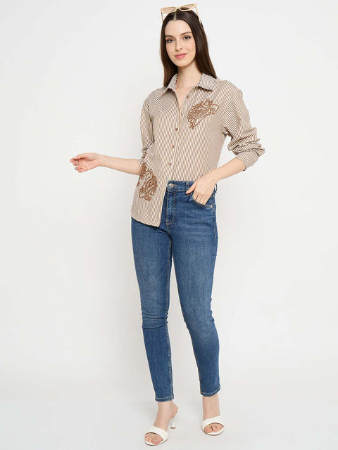Madame Embroidered Brown Shirt