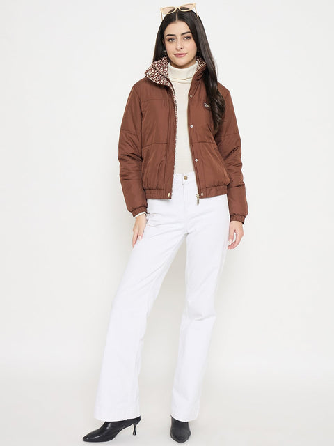 Madame Disney Printed Quilted Brown Puffer Jacket