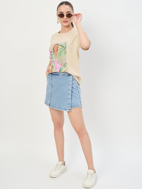 Madame Light Blue Cotton Wrap Mini Denim Skirt