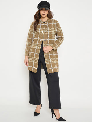 Madame Checkered Long Cardigan with Buttons