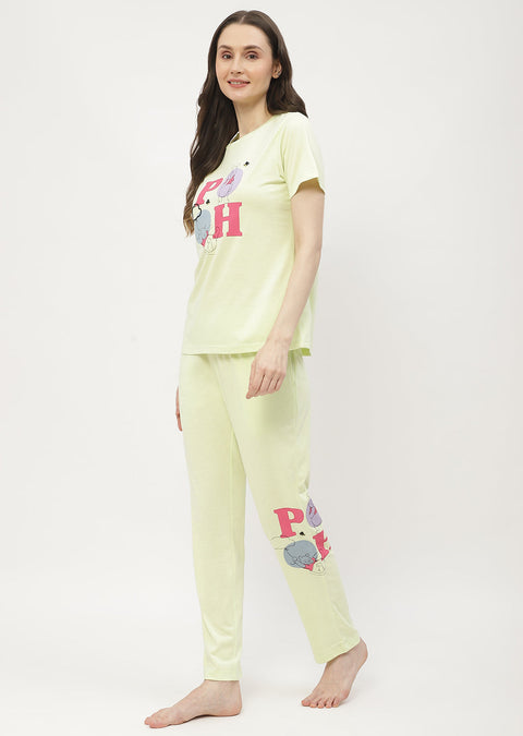mSECRET Disney Pooh Printed T-shirt with Pajama Neon Nightsuit