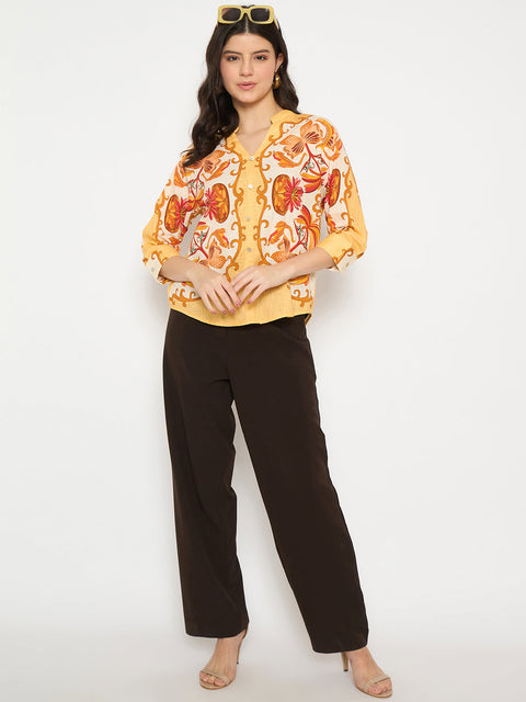 Madame Placement Printed Yellow Cotton Top