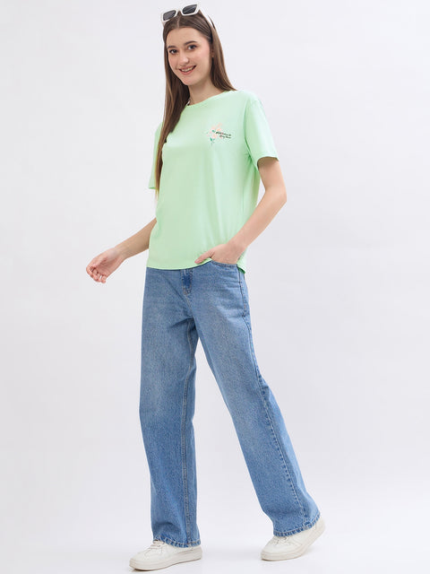 Madame Graphic Print Green Cotton T-Shirt