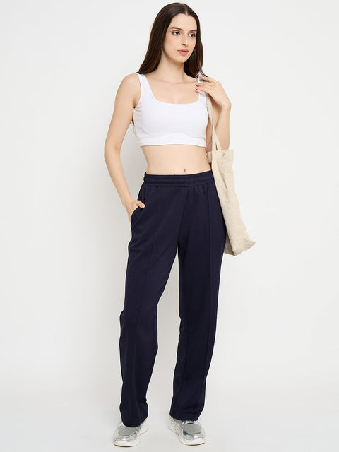mSECRET Print Detailed Navy Blue Tapered Track Bottoms