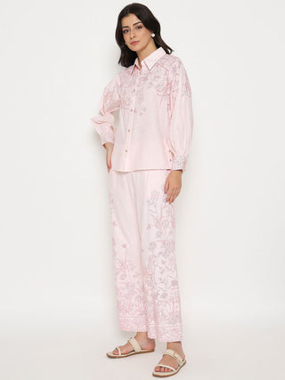 Madame Floral Print Top and Bottom Pink Cotton Co-ord Set