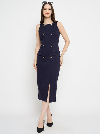 Madame Double Breasted Navy Blue Midi Dress