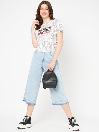 Madame Front and Back Disney Printed Cotton White T-Shirt