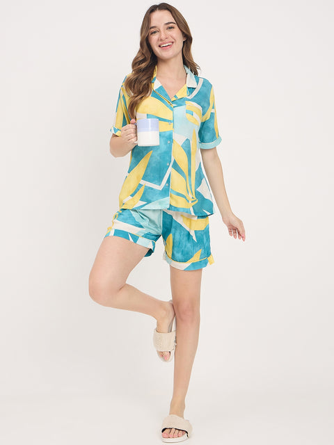 mSECRET Blue Multicolour Rayon NightSuit