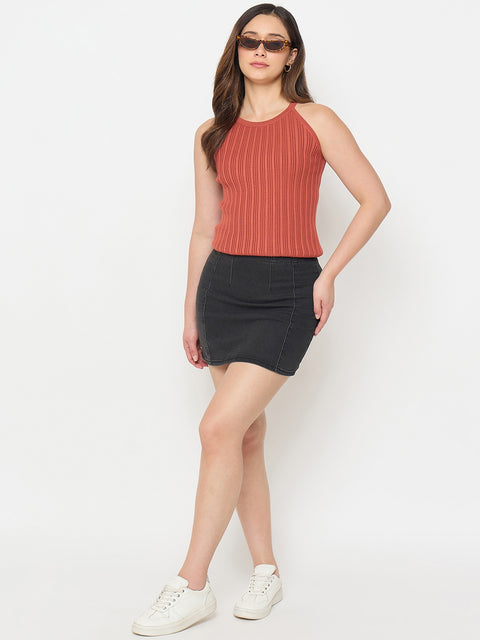 Madame Viscose Blend Halter Neck Knit Top