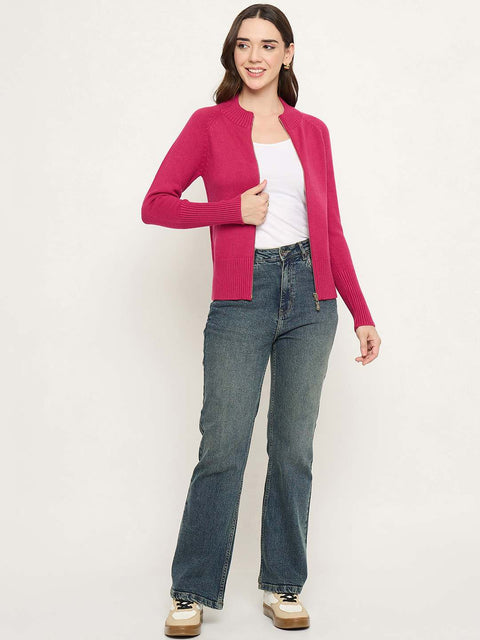 Madame Mock Neck Fuschia Pink Cardigan