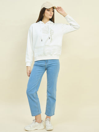 Madame Printed Cotton Blend White Sweatshirt