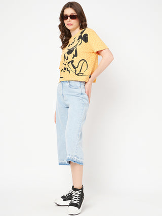Madame Disney and Animal Printed Mustard Yellow Cotton Top